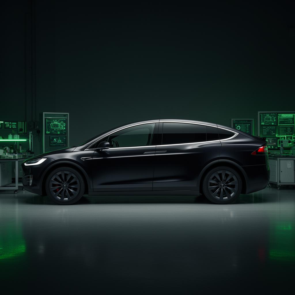 Branded Chargr Tesla Model X service vehicle in a diagnostic lab